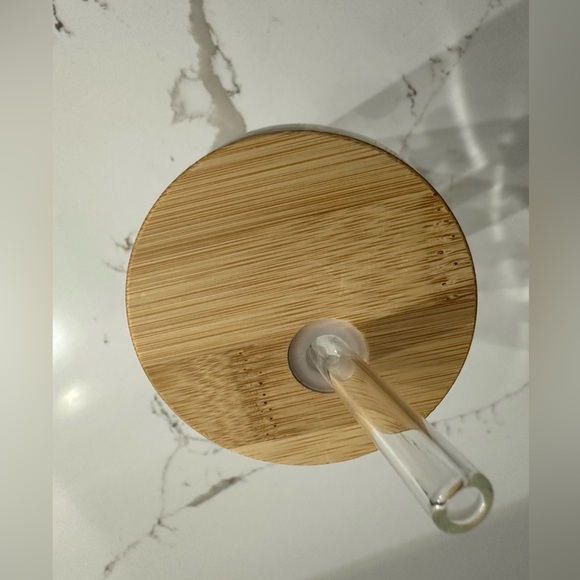 NWT MUSHROOM design beer can glass cup with glass straw, and bamboo lid 16 oz - Picture 4 of 4